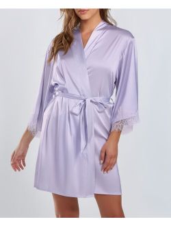 iCollection Women's Kate Satin Robe with Eyelash Lace Trim