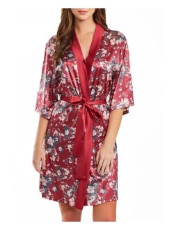 iCollection Women's Jenna Contrast Satin Floral Robe with Self Tie Sash, 1 Piece