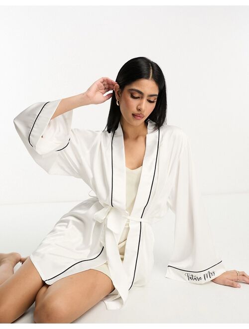 ASOS DESIGN bridal bride satin mini robe in white