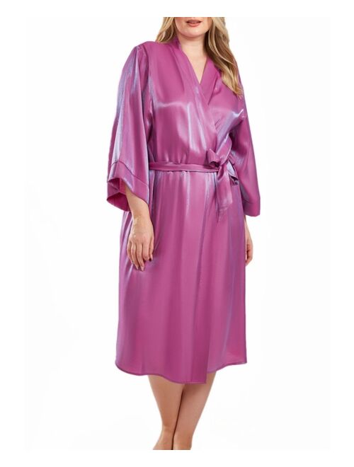 iCollection Skyler Plus Size Irredesant Robe with Self Tie Sash and inner Ties