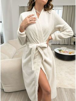 Solid Belted Flannelette Sleep Robe