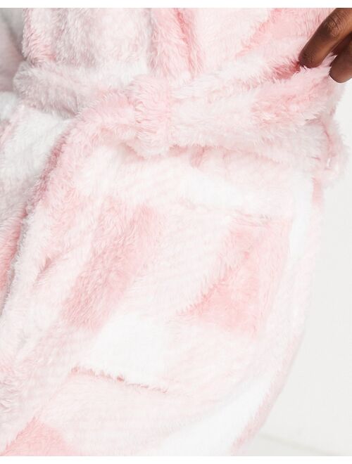 ASOS DESIGN check cuddle fleece mini robe in pink