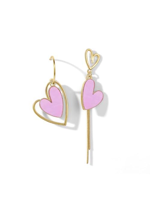 PopTopping Asymmetrical Heart Earrings Heart Drop Earrings For Girls Heart Dangle Earrings For Women Valentine's Day Mother's Day Birthday Christmas Gift