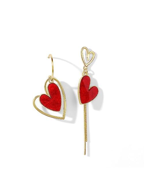 PopTopping Asymmetrical Heart Earrings Heart Drop Earrings For Girls Heart Dangle Earrings For Women Valentine's Day Mother's Day Birthday Christmas Gift