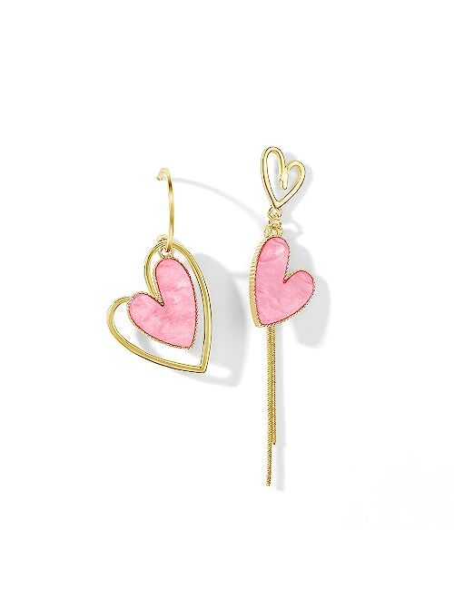 PopTopping Asymmetrical Heart Earrings Heart Drop Earrings For Girls Heart Dangle Earrings For Women Valentine's Day Mother's Day Birthday Christmas Gift