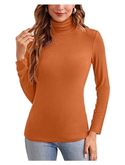 XSRYT Women Long Sleeve Mock Turtleneck Lightweight Ribbed Knit Shirts Underscrub Pullover Tops