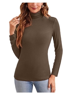 XSRYT Women Long Sleeve Mock Turtleneck Lightweight Ribbed Knit Shirts Underscrub Pullover Tops