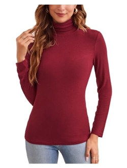 XSRYT Women Long Sleeve Mock Turtleneck Lightweight Ribbed Knit Shirts Underscrub Pullover Tops