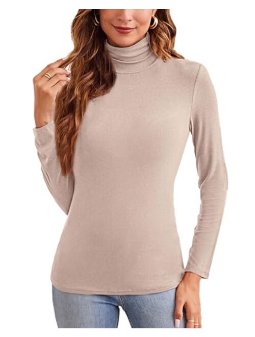 XSRYT Women Long Sleeve Mock Turtleneck Lightweight Ribbed Knit Shirts Underscrub Pullover Tops