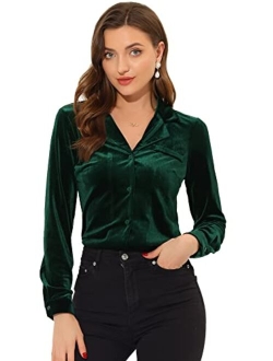 Velvet Blouse for Women's Collared Long Sleeve Halloween Button Down Shirt Top