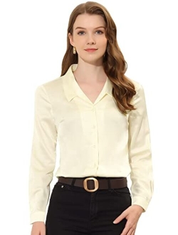 Satin Blouse for Women's Button Down Work Office Long Sleeve Top