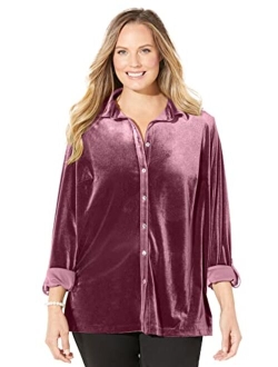 Catherines Women's Plus Size Anywear Velvet Button Front Shirt