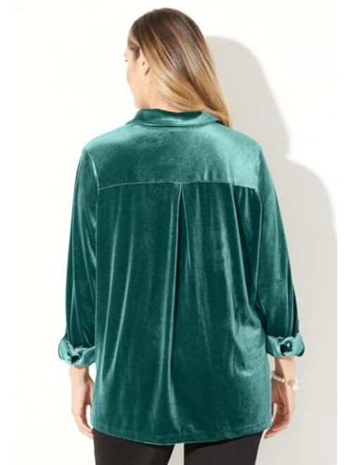 Catherines Women's Plus Size Anywear Velvet Button Front Shirt