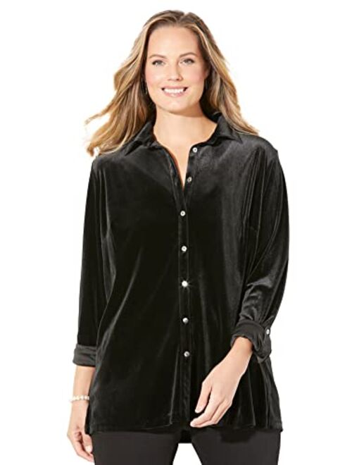 Catherines Women's Plus Size Anywear Velvet Button Front Shirt