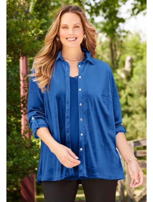 Catherines Women's Plus Size Anywear Velvet Button Front Shirt