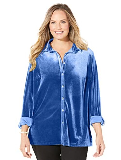 Catherines Women's Plus Size Anywear Velvet Button Front Shirt