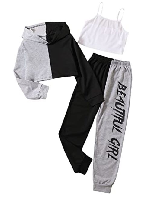 SOLY HUX Girl's 2 Piece Outfits Color Block Butterfly Print Long Sleeve Hoodies Sweatshirt Tops and Sweatpants Set