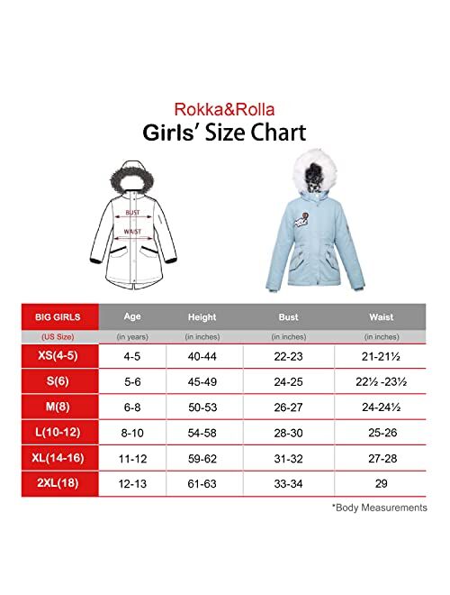 Rokka&Rolla Girls' Water-Resistant Winter Coat Warm Sherpa Fleece Lined Parka Jacket with Hooded Fur