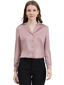 Women's Elegant Collar Blouse Long Sleeve Work Office Button Down Satin Shirt