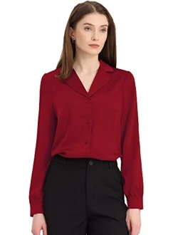 Women's Elegant Collar Blouse Long Sleeve Work Office Button Down Satin Shirt