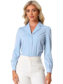 Women's Elegant Collar Blouse Long Sleeve Work Office Button Down Satin Shirt