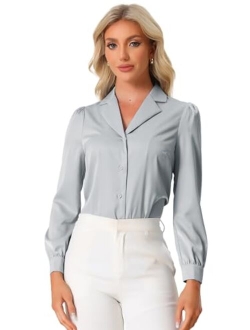 Women's Elegant Collar Blouse Long Sleeve Work Office Button Down Satin Shirt