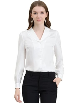 Women's Elegant Collar Blouse Long Sleeve Work Office Button Down Satin Shirt