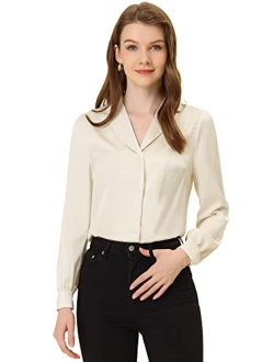 Women's Elegant Collar Blouse Long Sleeve Work Office Button Down Satin Shirt