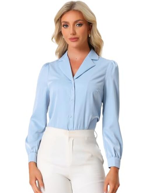 Allegra K Women's Elegant Collar Blouse Long Sleeve Work Office Button Down Satin Shirt