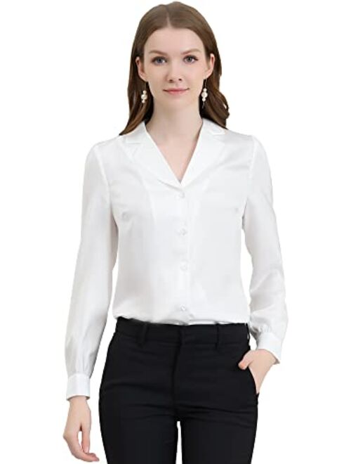 Allegra K Women's Elegant Collar Blouse Long Sleeve Work Office Button Down Satin Shirt