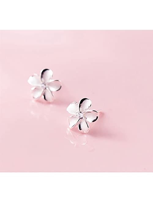 Reffeer Solid 925 Sterling Silver Plumeria Flower Stud Earrings for Women Girls Crystal Flower Stud Earrings