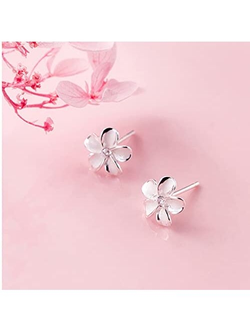 Reffeer Solid 925 Sterling Silver Plumeria Flower Stud Earrings for Women Girls Crystal Flower Stud Earrings