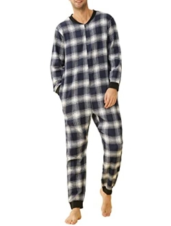 Latuza Men's Cotton Flannel Onesie Adult One Piece Pajamas Jumpsuit