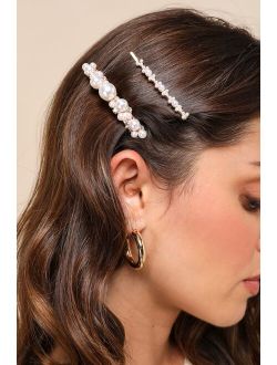 Radiant Aspect Gold and White Pearl Four-Piece Hair Clip Set