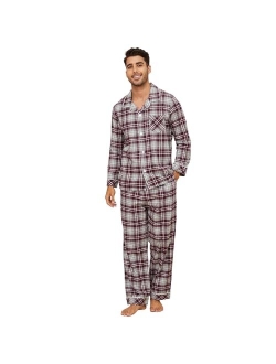 Vulcanodon Men's 100% Cotton Flannel Pajama Sets, Soft Plaid PJS Long Sleeve Sleepwear 2 Piece Button Down Lounge Set