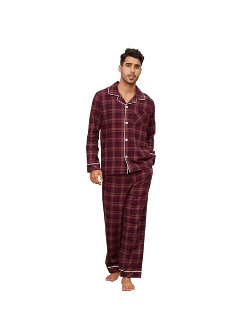 Vulcanodon Men's 100% Cotton Flannel Pajama Sets, Soft Plaid PJS Long Sleeve Sleepwear 2 Piece Button Down Lounge Set