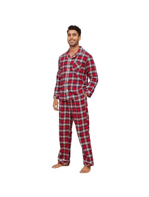 Vulcanodon Men's 100% Cotton Flannel Pajama Sets, Soft Plaid PJS Long Sleeve Sleepwear 2 Piece Button Down Lounge Set