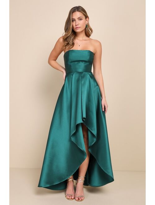 Lulus Broadway Show Emerald Green Strapless High-Low Maxi Dress