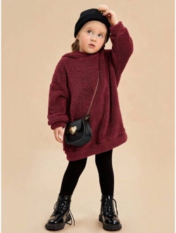 SHEIN Kids EVRYDAY Young Girl Drop Shoulder Teddy Hoodie