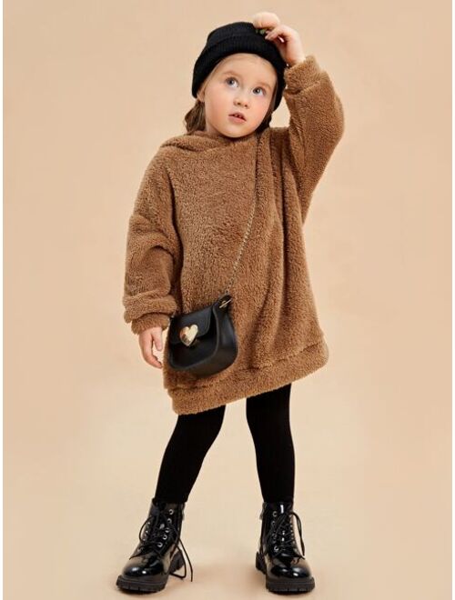 SHEIN Kids EVRYDAY Young Girl Drop Shoulder Teddy Hoodie