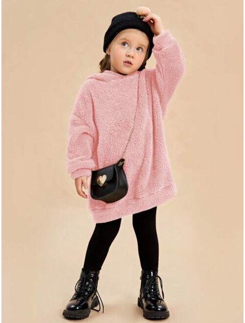 SHEIN Kids EVRYDAY Young Girl Drop Shoulder Teddy Hoodie