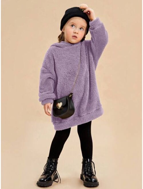 SHEIN Kids EVRYDAY Young Girl Drop Shoulder Teddy Hoodie