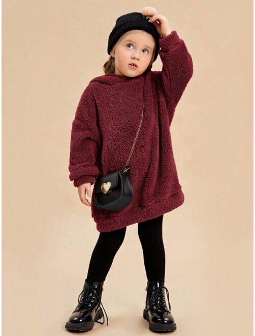 SHEIN Kids EVRYDAY Young Girl Drop Shoulder Teddy Hoodie