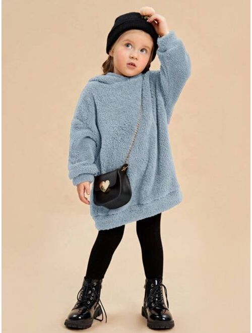 SHEIN Kids EVRYDAY Young Girl Drop Shoulder Teddy Hoodie