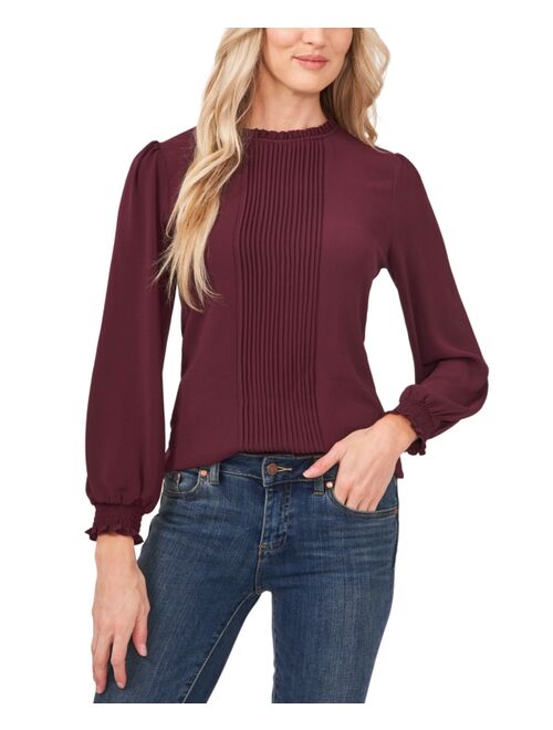 CeCe Women's Long Sleeve Smocked Cuff Pin-Tuck Front Blouse