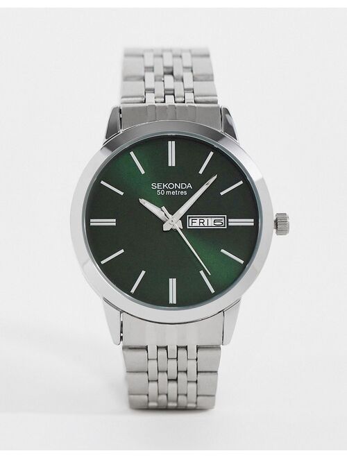 Sekonda mens bracelet watch with green face in silver