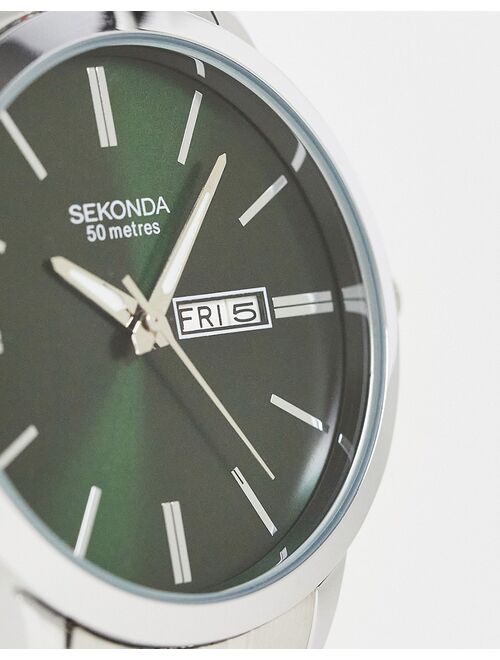 Sekonda mens bracelet watch with green face in silver