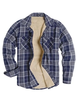 Men's Sherpa Lined Flannel Shirt Jacket Long Sleeve Button Up Fleece Plaid Shirts