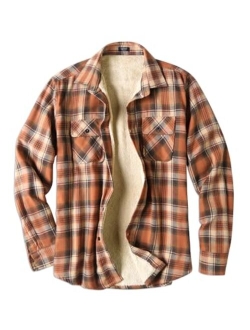 Men's Sherpa Lined Flannel Shirt Jacket Long Sleeve Button Up Fleece Plaid Shirts