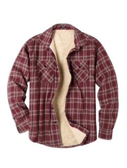 Men's Sherpa Lined Flannel Shirt Jacket Long Sleeve Button Up Fleece Plaid Shirts